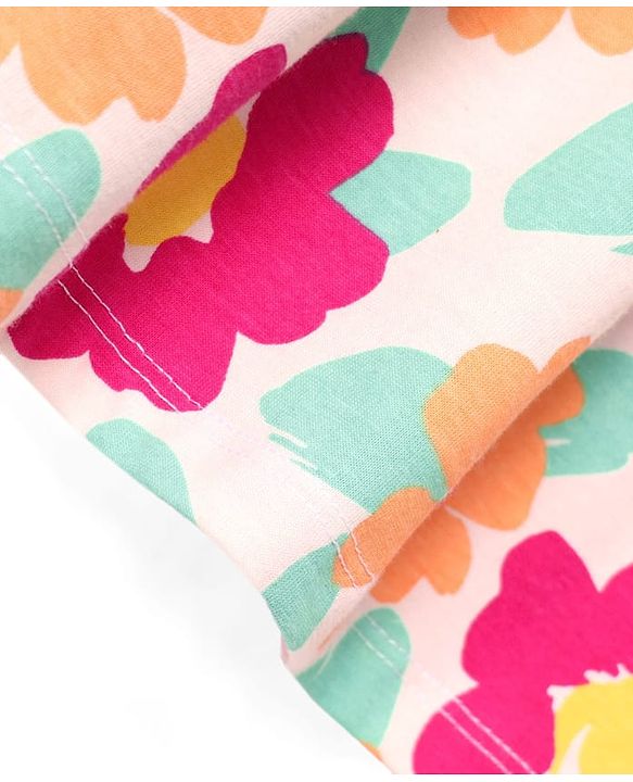 Babyhug Single Jersey Knit Half Sleeves Frock With Floral Print Pack Of 2 - Pink & Light Green
