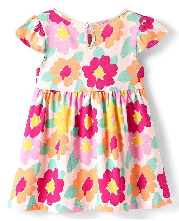 Babyhug Single Jersey Knit Half Sleeves Frock With Floral Print Pack Of 2 - Pink & Light Green