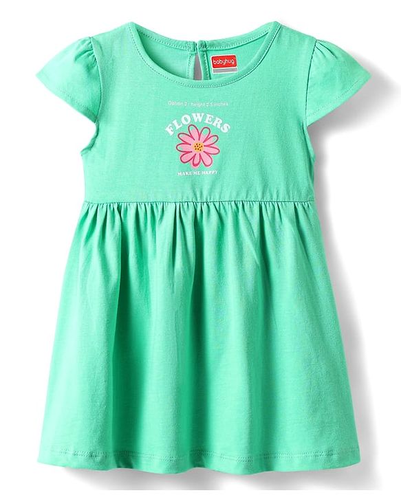 Babyhug Single Jersey Knit Half Sleeves Frock With Floral Print Pack Of 2 - Pink & Light Green