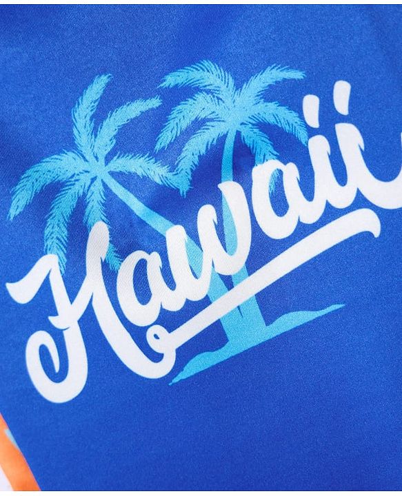 Babyhug Water Repellant Half Raglan Sleeves Legged Swimsuit with Beach Theme & Hawaii Typography Print - Navy Blue