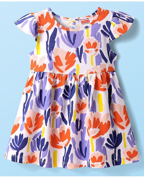 Babyhug Single Jersey Knit Short Sleeves Frocks With Floral Print Pack Of 2 - Blue