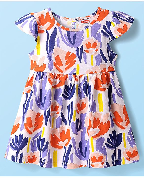 Babyhug Single Jersey Knit Short Sleeves Frocks With Floral Print Pack Of 2 - Blue