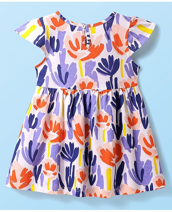 Babyhug Single Jersey Knit Short Sleeves Frocks With Floral Print Pack Of 2 - Blue