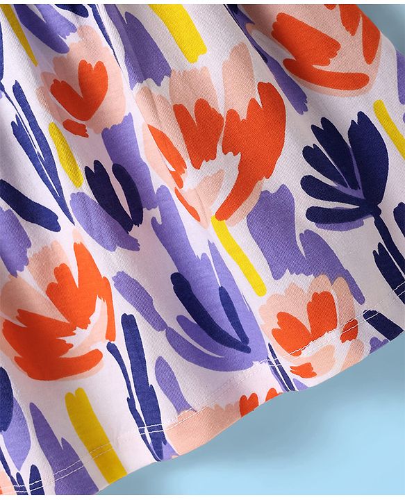 Babyhug Single Jersey Knit Short Sleeves Frocks With Floral Print Pack Of 2 - Blue