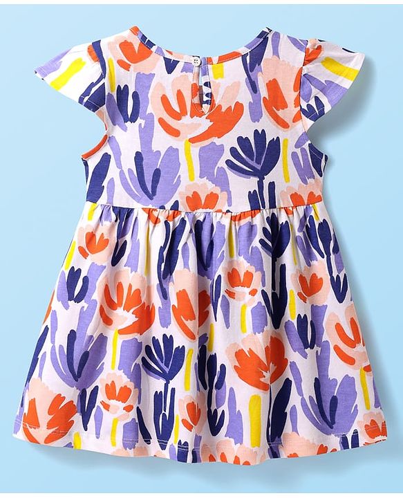 Babyhug Single Jersey Knit Short Sleeves Frocks With Floral Print Pack Of 2 - Blue