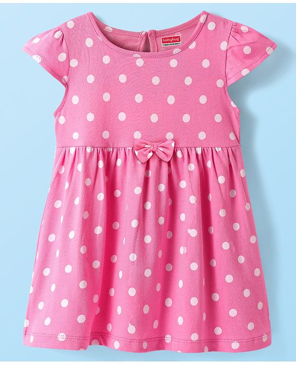 Babyhug Single Jersey Knit Short Sleeves Frocks With Polka Dots & Floral Print Pack Of 2 - Pink & White