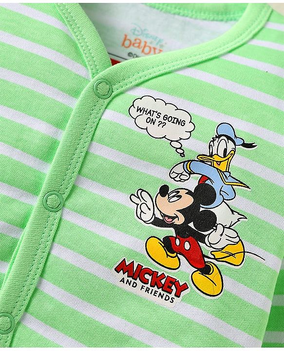 Babyhug Disney Interlock Full Sleeves Jhablas With Mickey Mouse And Family Graphic Pack Of 3  - Light Green & Blue