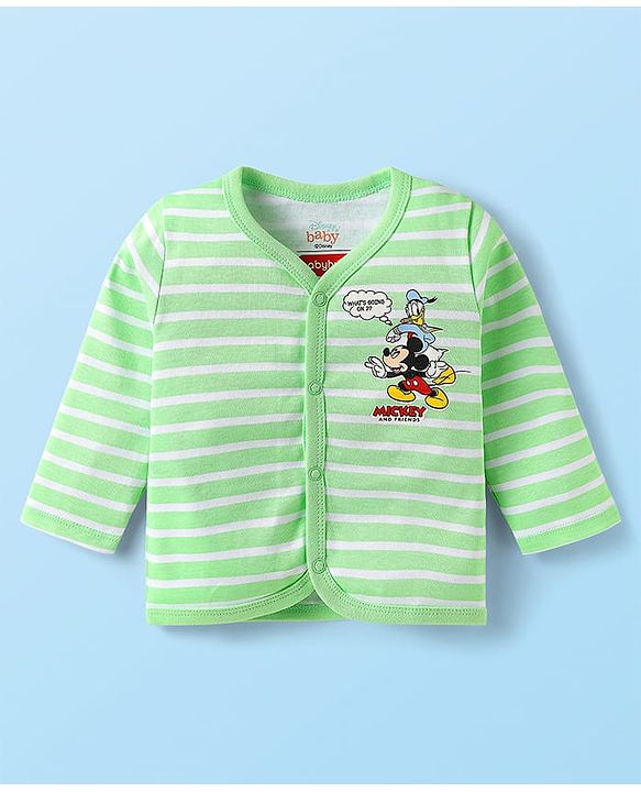 Babyhug Disney Interlock Full Sleeves Jhablas With Mickey Mouse And Family Graphic Pack Of 3  - Light Green & Blue