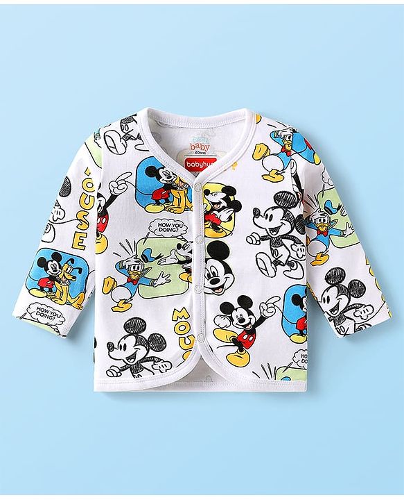 Babyhug Disney Interlock Full Sleeves Jhablas With Mickey Mouse And Family Graphic Pack Of 3  - Light Green & Blue
