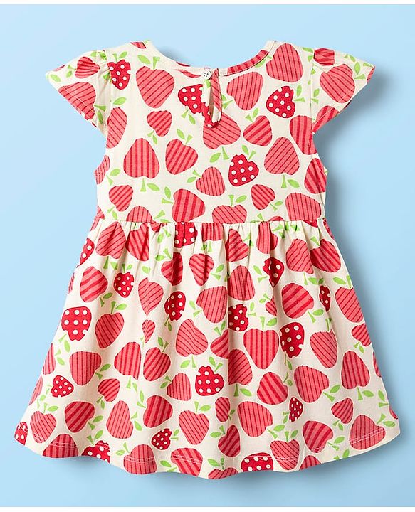Babyhug Single Jersey Knit Cap Sleeves Fruit Printed Frocks Pack of 2 - Red & White