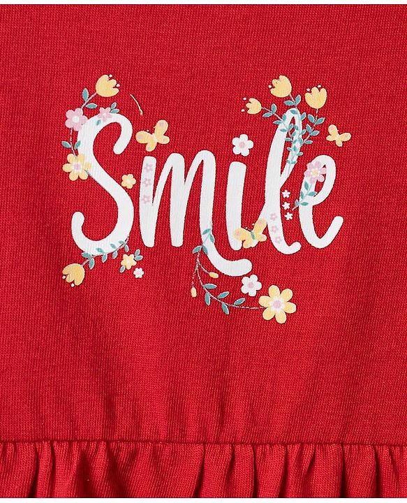 Babyhug Single Jersey Knit Cap Sleeves Fruit Printed Frocks Pack of 2 - Red & White