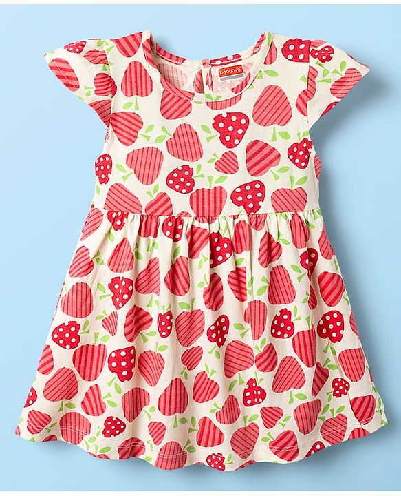 Babyhug Single Jersey Knit Cap Sleeves Fruit Printed Frocks Pack of 2 - Red & White