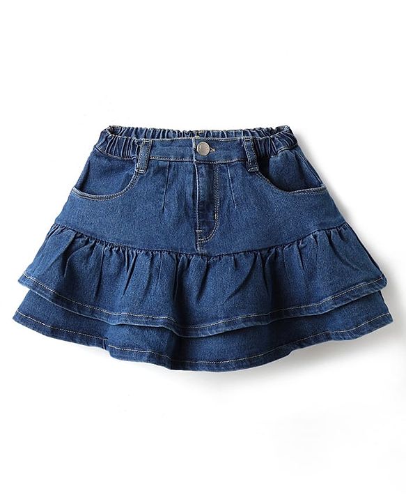 Babyhug Denim Mid Thigh Washed Skirt - Navy Blue