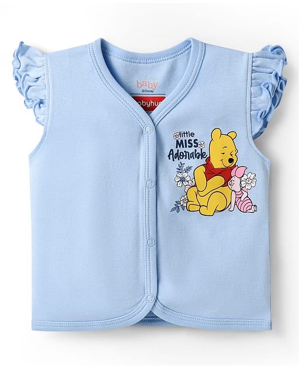 Babyhug Disney Interlock Knit Sleeveless Jhablas With Winnie The Pooh Print Pack Of 3 - Pink Blue & White
