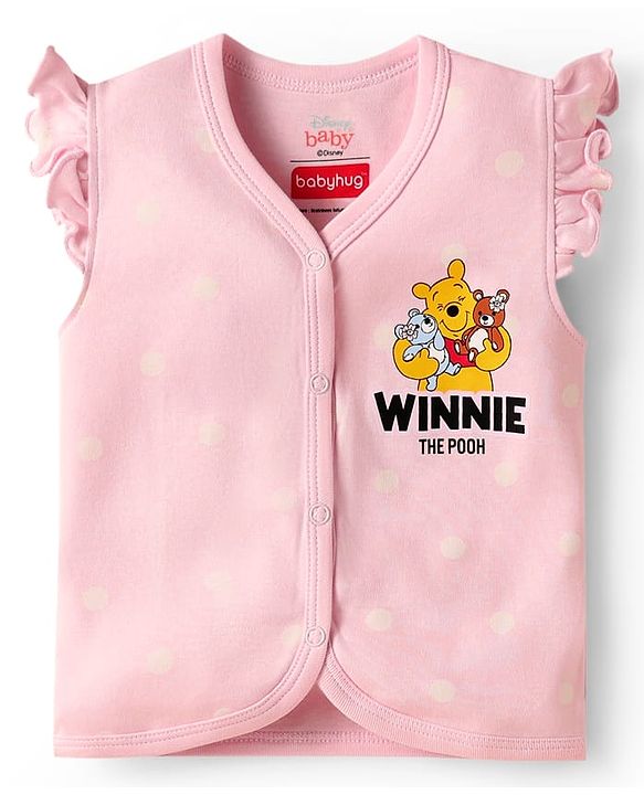 Babyhug Disney Interlock Knit Sleeveless Jhablas With Winnie The Pooh Print Pack Of 3 - Pink Blue & White