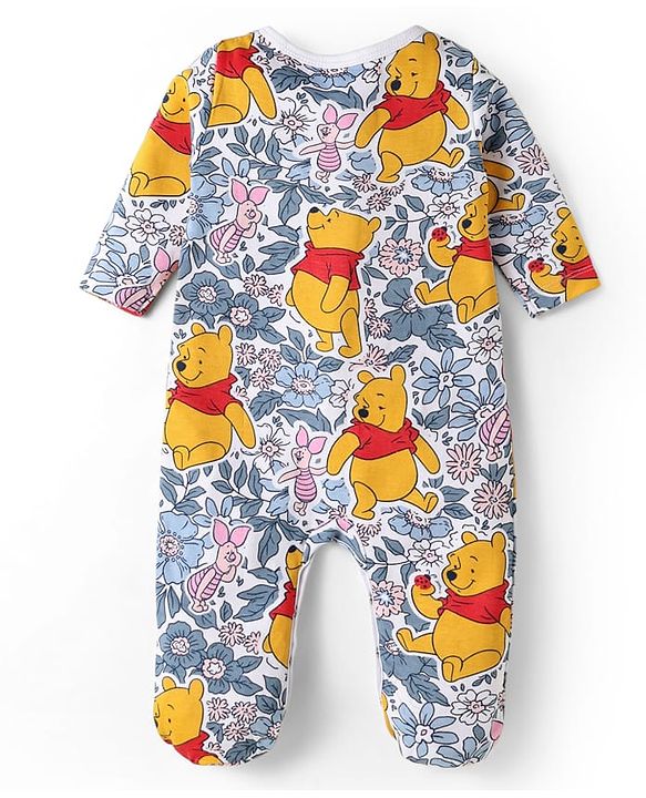 Babyhug Disney Interlock Knit Full Sleeves Footed Sleep Suits With Winnie The Pooh Graphics Pack of 2 - Baby Pink & White