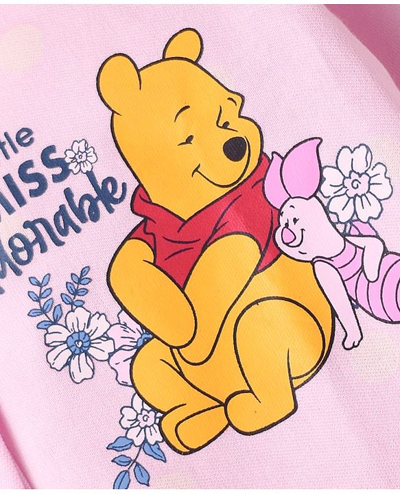 Babyhug Disney Interlock Knit Full Sleeves Footed Sleep Suits With Winnie The Pooh Graphics Pack of 2 - Baby Pink & White