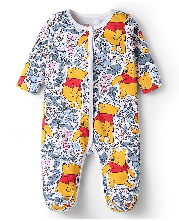 Babyhug Disney Interlock Knit Full Sleeves Footed Sleep Suits With Winnie The Pooh Graphics Pack of 2 - Baby Pink & White