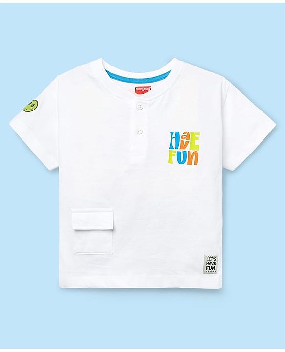 Babyhug Cotton Knit Half Sleeves Oversized T-Shirt with Front & Back Text Print - White