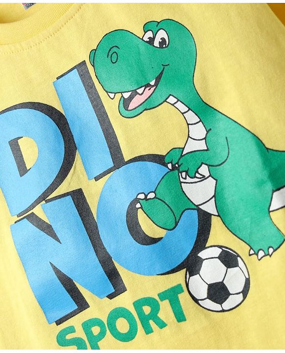 Babyhug Cotton Knit Half Sleeves T-Shirt with Dino Print - Yellow