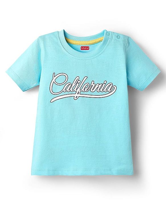 Babyhug Cotton Knit Half Sleeves T-Shirt with Front & Back Beach Theme Print - Aqua Blue