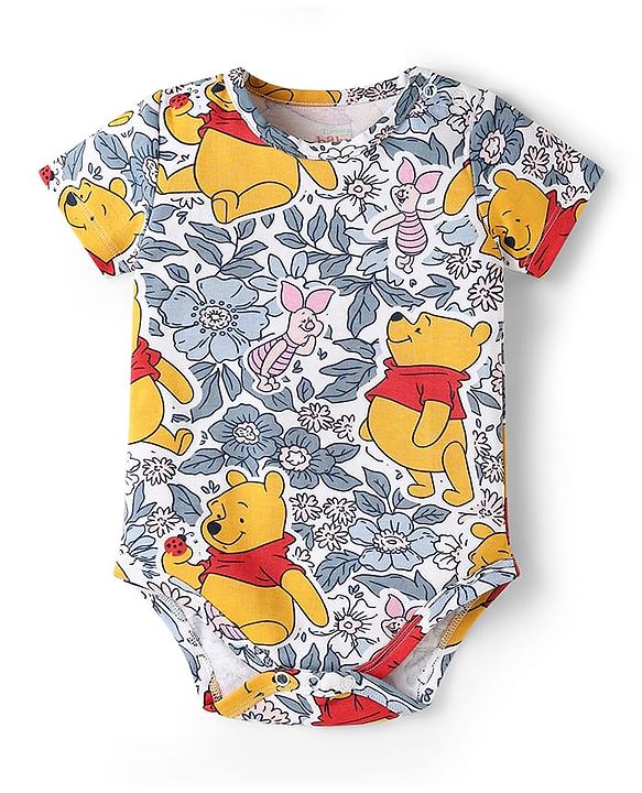 Babyhug Disney Interlock Knit Half Sleeves Onesies With Winnie The Pooh Print Pack Of 3 - Pink Blue & White