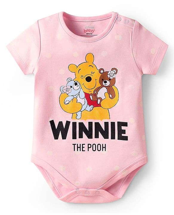 Babyhug Disney Interlock Knit Half Sleeves Onesies With Winnie The Pooh Print Pack Of 3 - Pink Blue & White