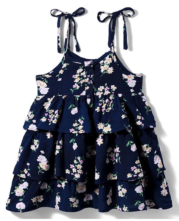 Babyhug Woven Sleeveless Frock with Floral Print - Navy Blue