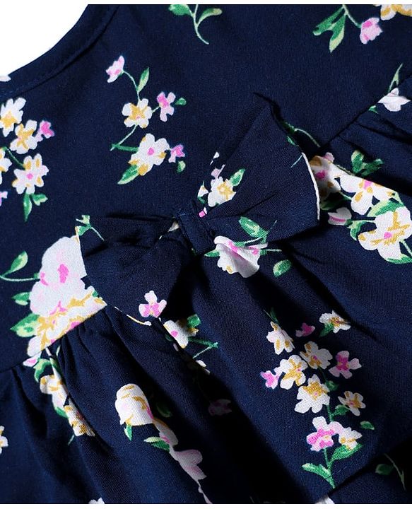Babyhug Woven Sleeveless Frock with Floral Print - Navy Blue