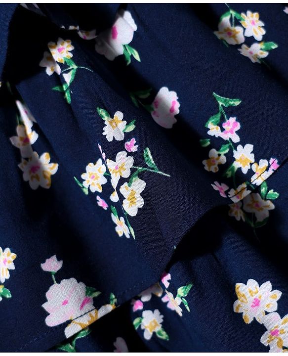 Babyhug Woven Sleeveless Frock with Floral Print - Navy Blue