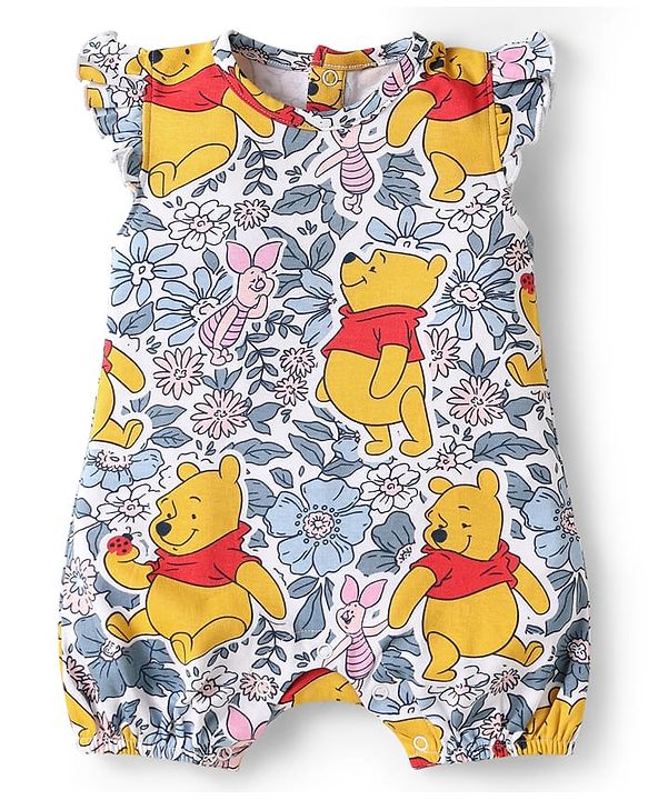 Babyhug Disney Interlock Knit Frill Sleeves Onesies With Winnie The Pooh Graphics Pack Of 3 - Blue Pink & White