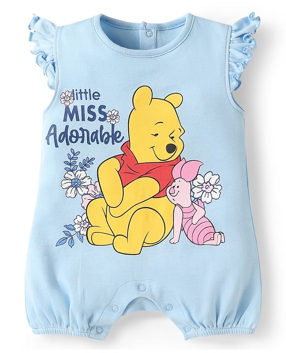 Babyhug Disney Interlock Knit Frill Sleeves Onesies With Winnie The Pooh Graphics Pack Of 3 - Blue Pink & White