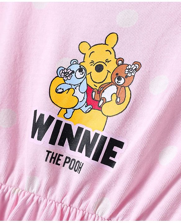 Babyhug Disney Single Jersey Knit Frill Sleeves Frocks With Winnie The Pooh Graphics Pack Of 2 - Pink & White
