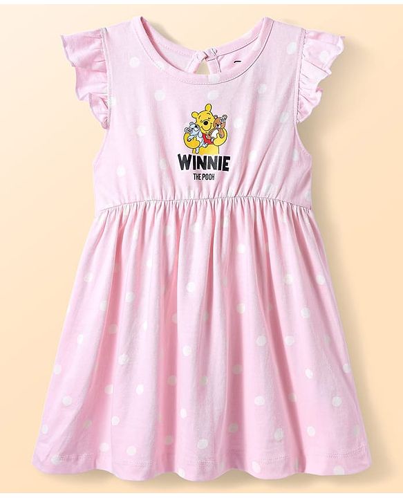 Babyhug Disney Single Jersey Knit Frill Sleeves Frocks With Winnie The Pooh Graphics Pack Of 2 - Pink & White