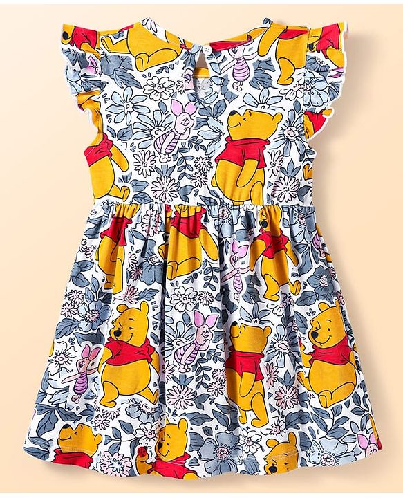 Babyhug Disney Single Jersey Knit Frill Sleeves Frocks With Winnie The Pooh Graphics Pack Of 2 - Pink & White