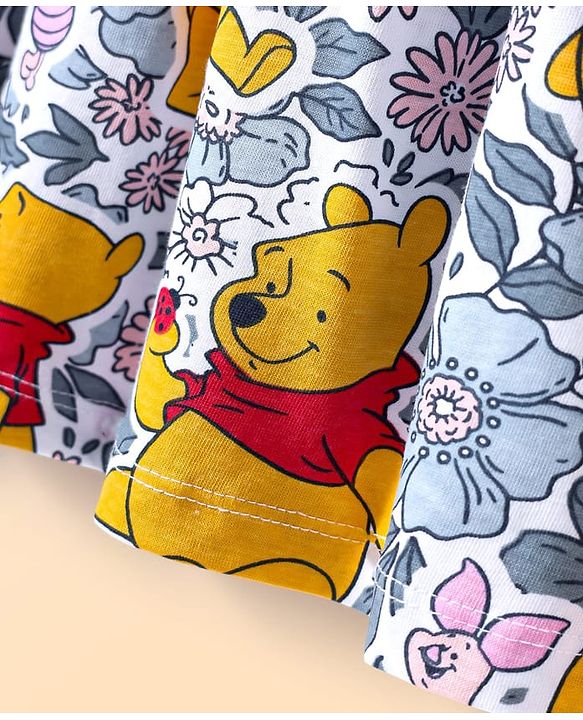Babyhug Disney Single Jersey Knit Frill Sleeves Frocks With Winnie The Pooh Graphics Pack Of 2 - Pink & White
