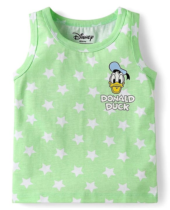 Babyhug Disney Single Jersey Knit Sleeveless Vests With Mickey Mouse & Family Graphics Pack Of 3 - Light Blue Blue & Light Green
