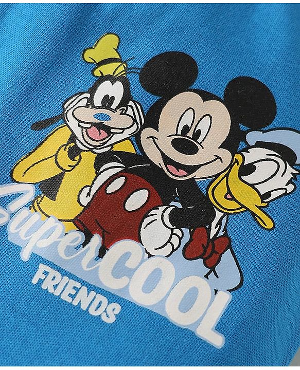Babyhug Disney Interlock Knit Full Length Diaper Leggings with Mickey Mouse & Family Graphics Pack of 3 - White Blue & Light Green