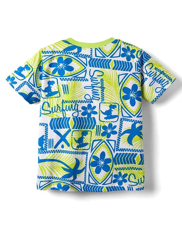 Babyhug Cotton Knit Half Sleeves T-Shirt with Beach Theme Print - Light Green