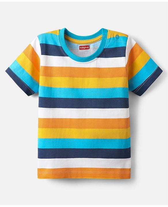 Babyhug Cotton Knit Half Sleeves T-Shirts with Sea Life Print & Stripes Pack of 3 - White