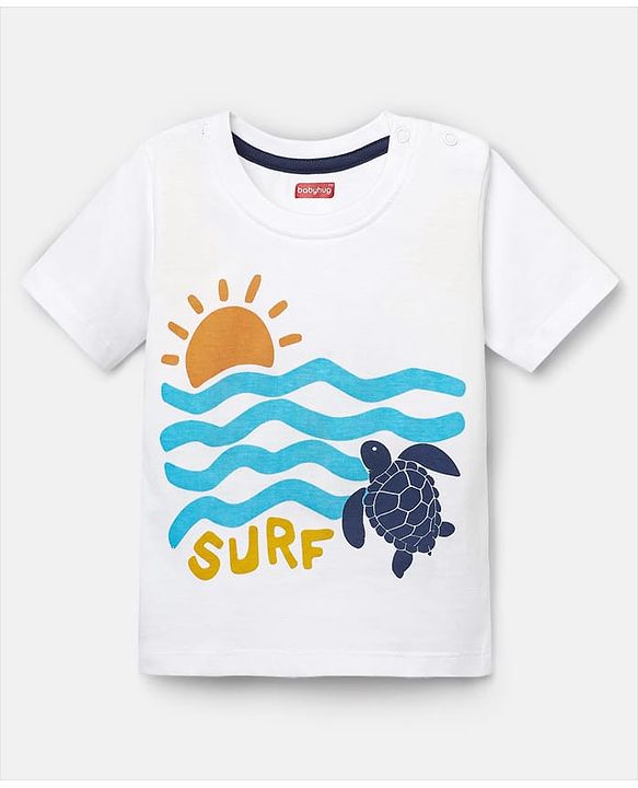 Babyhug Cotton Knit Half Sleeves T-Shirts with Sea Life Print & Stripes Pack of 3 - White