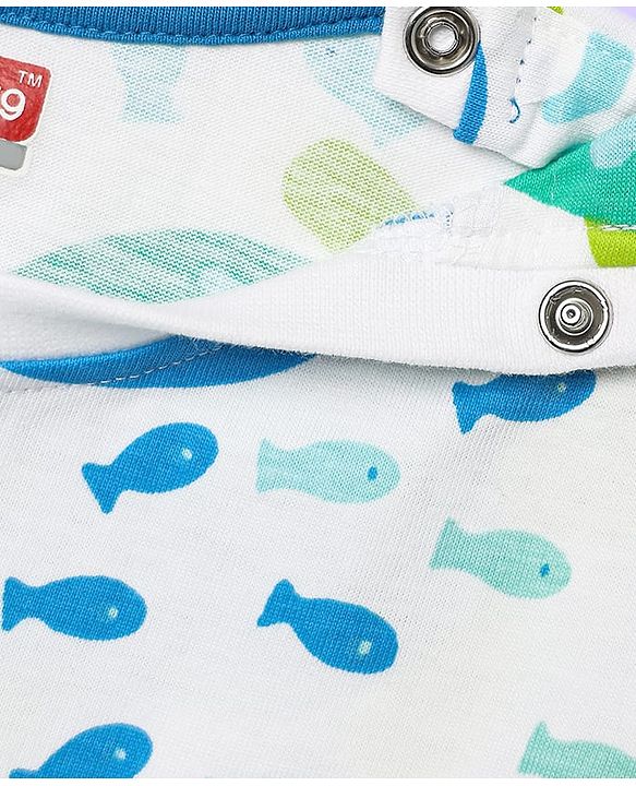 Babyhug Cotton Knit Half Sleeves T-Shirts with Sea Life Print & Stripes Pack of 3 - White