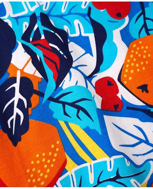 Babyhug Cotton Knit Half Sleeves T-Shirt with Tropical Theme Print - Navy Blue