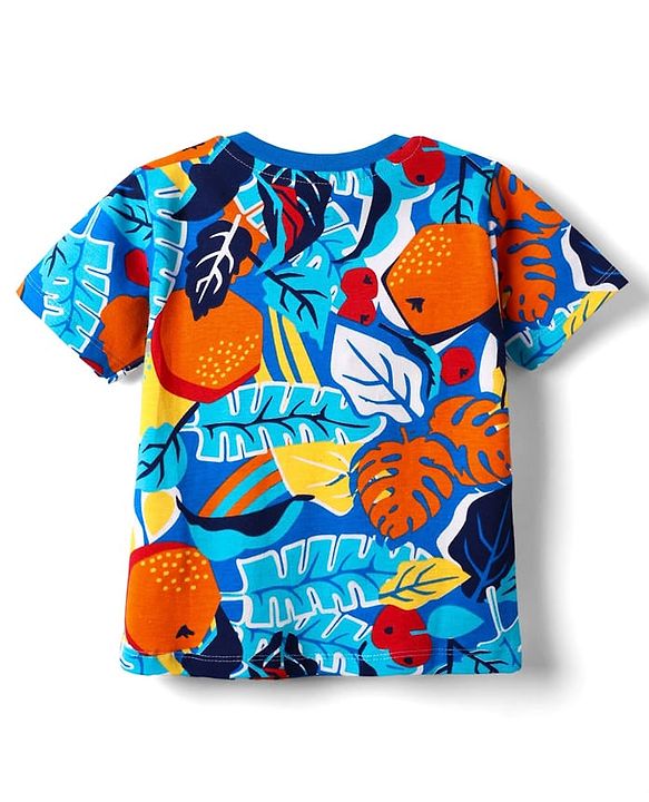Babyhug Cotton Knit Half Sleeves T-Shirt with Tropical Theme Print - Navy Blue