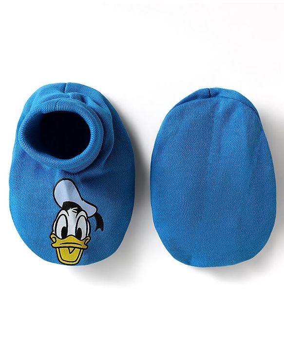 Babyhug Disney 100% Cotton Cap Mittens & Booties Set With Mickey Mouse & Family Graphics Blue - Circumference 28 cm