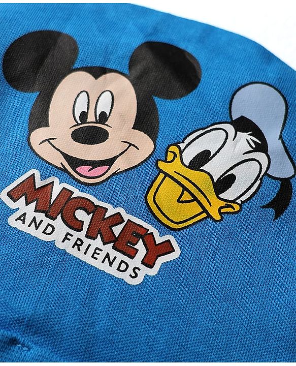 Babyhug Disney 100% Cotton Cap Mittens & Booties Set With Mickey Mouse & Family Graphics Blue - Circumference 28 cm
