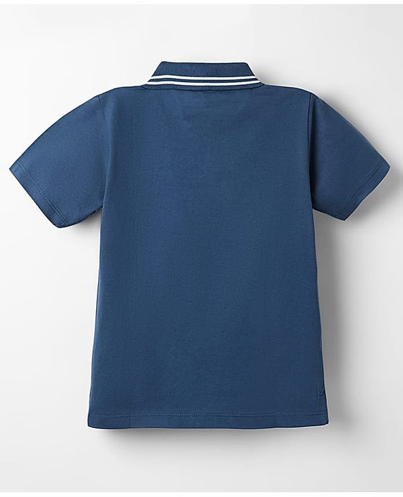 Babyhug Cotton Knit Half Sleeves Polo T-Shirt with Beach Theme Patch Detailing - Navy Blue