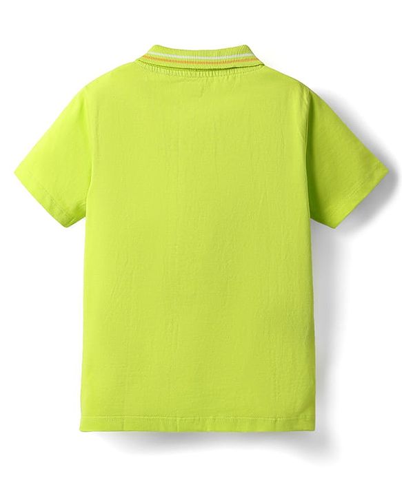 Babyhug Cotton Knit Half Sleeves Polo T-Shirt With Player Text Patch Detailing -Limegreen