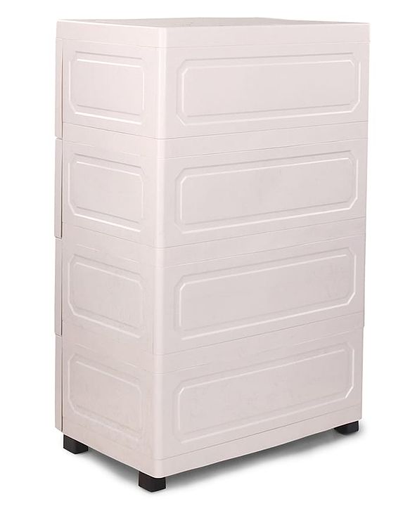Babyhug 4 Layer High Density Plastic Storage Cabinet with Baby Elephant Print - White