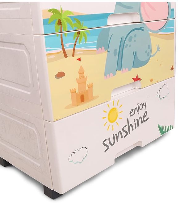 Babyhug 4 Layer High Density Plastic Storage Cabinet with Baby Elephant Print - White